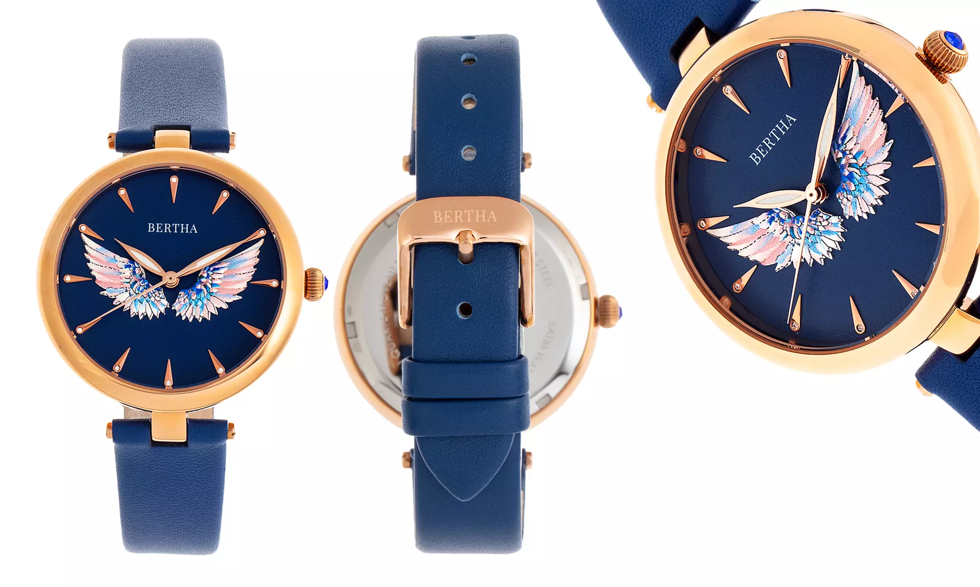 Montre avec bracelet en cuir véritable "Micah" de Bertha, coloris au choix - Second Medium