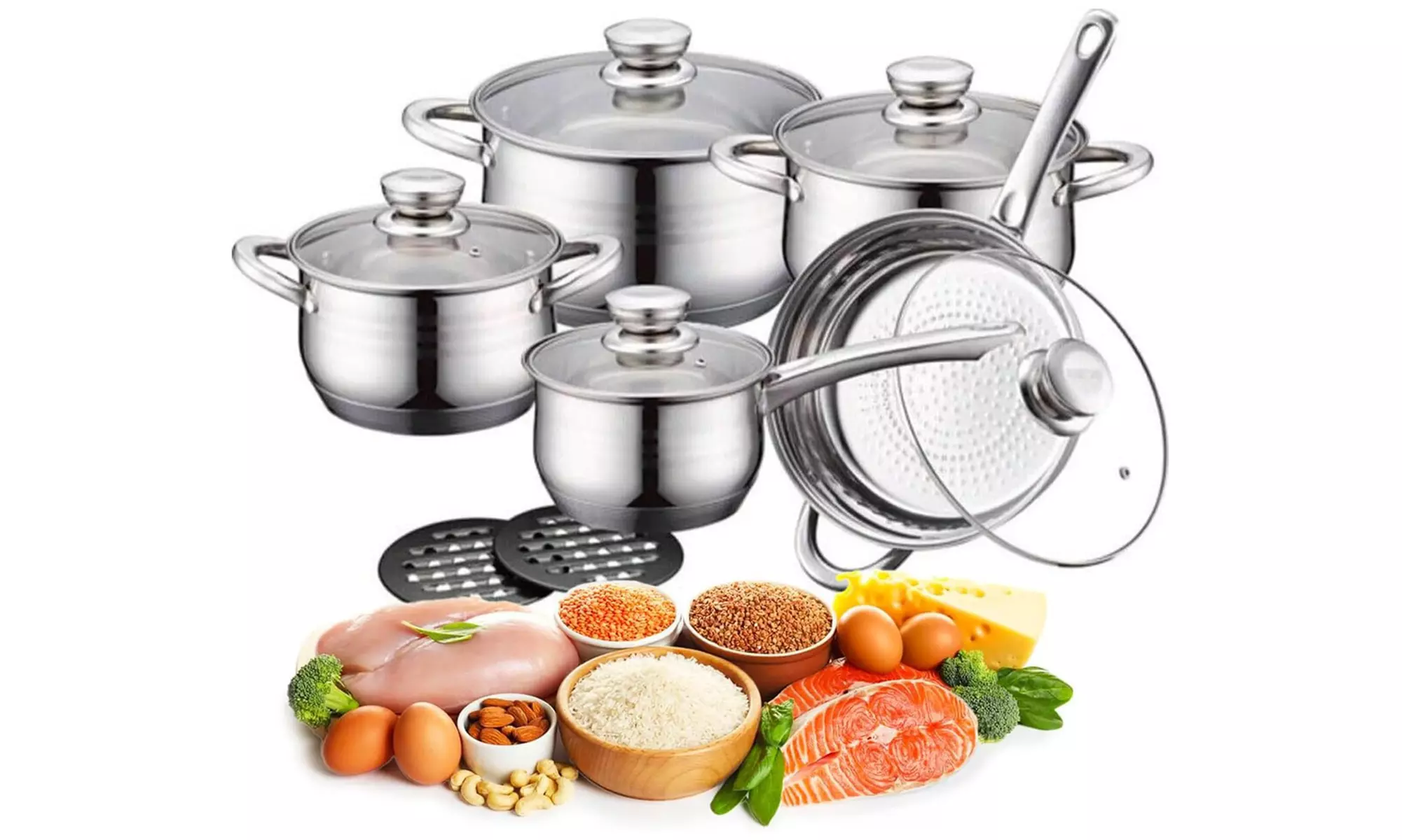 Batteria di pentole 12 pezzi in acciaio Avilia