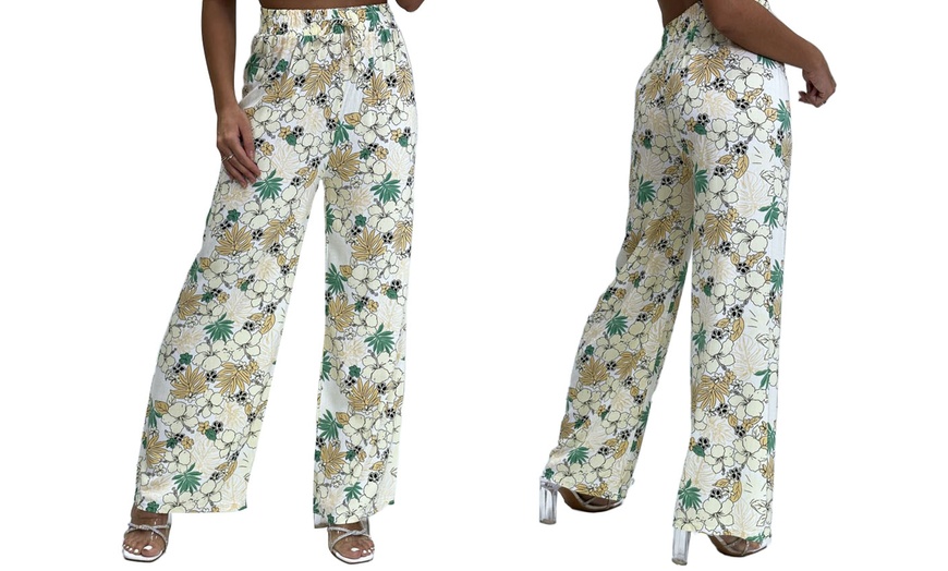 Image 14: Wide-Leg Tie-Waist Multicoloured Floral Palazzo Pants