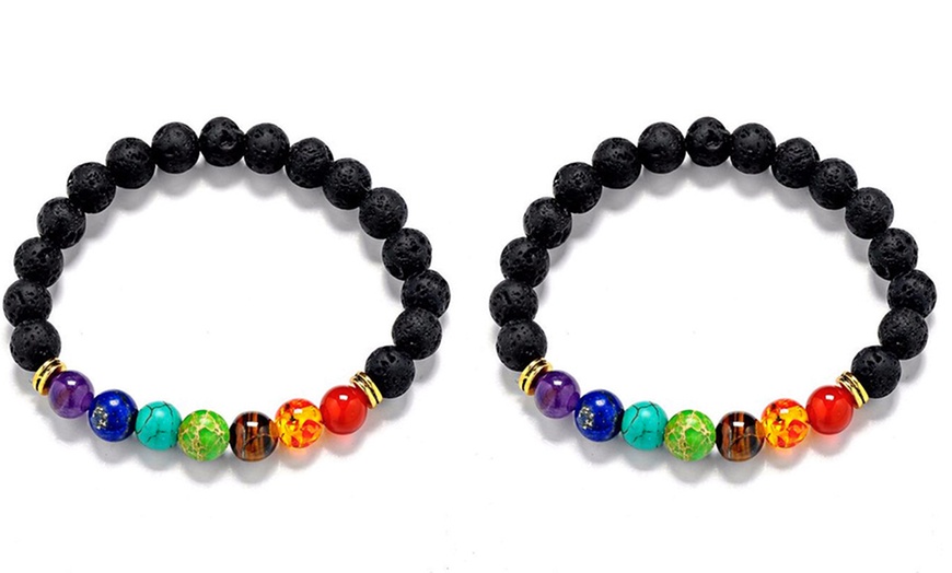 Image 5: One, Two or Four Lava Stone Chakra Bracelets