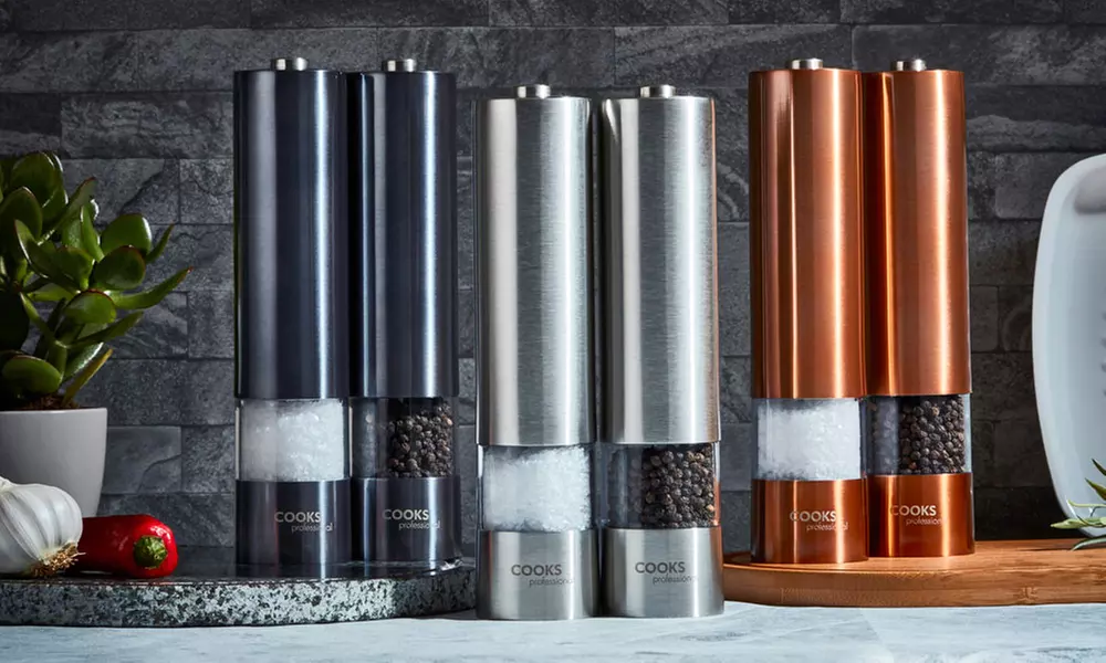 Cooks Professional Electric Salt and Pepper Mill Set with Optional Four-Pack of AA Battery - Primary Image