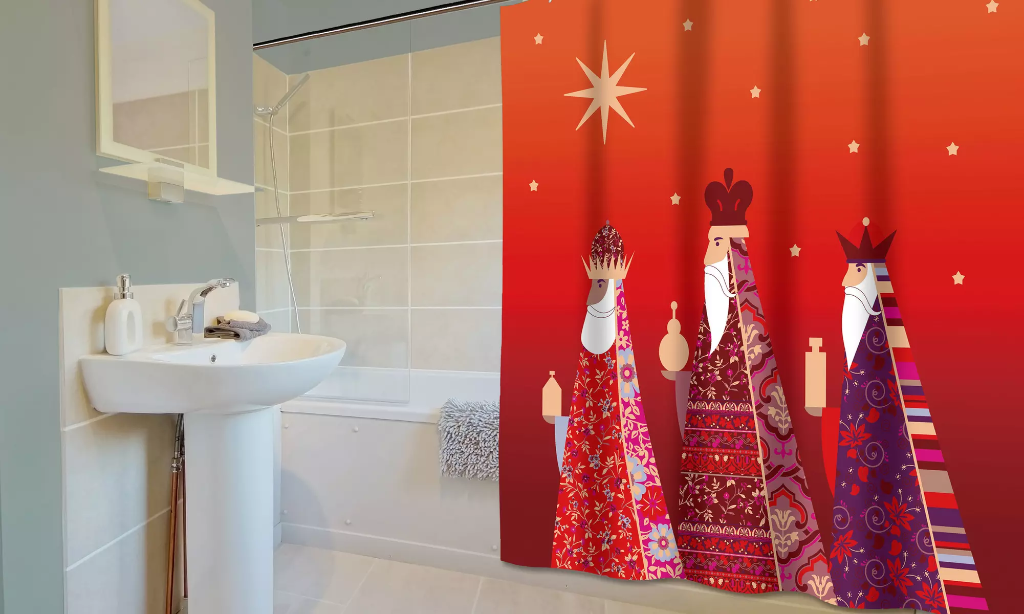 Three Kings Holiday Fabric Shower Curtain - Second Medium