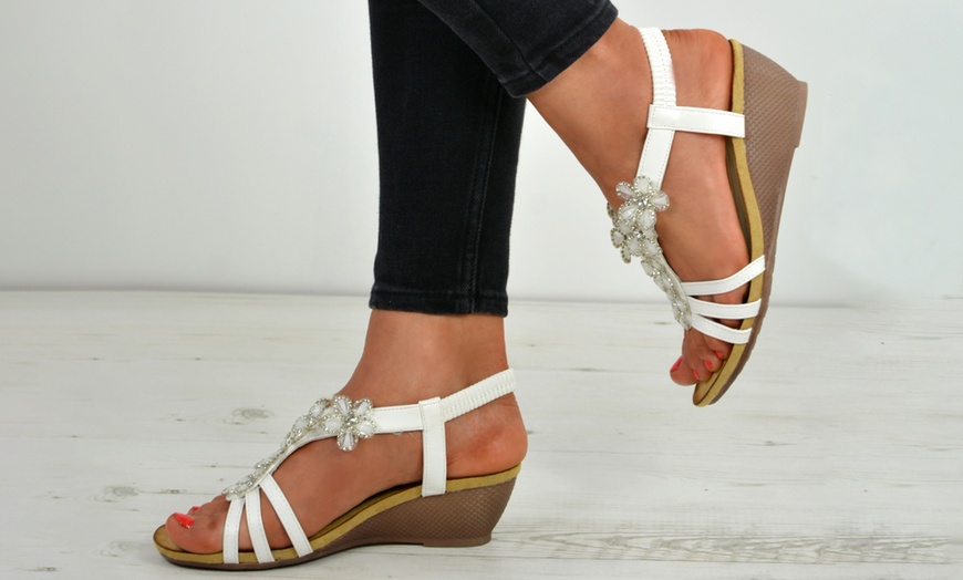 Image 20: Women's Floral Wedge Sandals