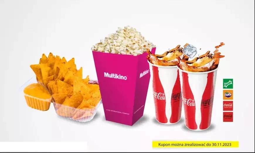 Zestawy barowe: napój z popcornem lub nachosami dla 1 lub 2 osób w sieci kin Multikino - Primary Image