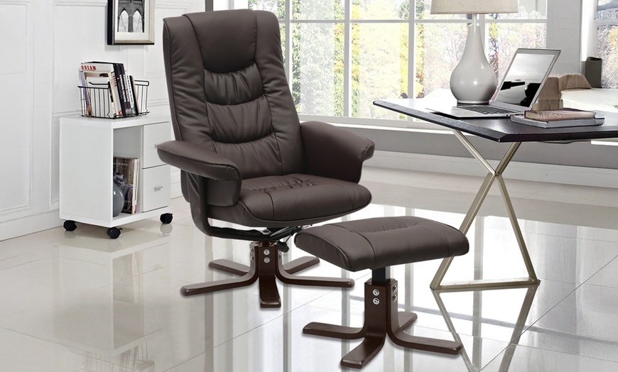 Image 5: PU Leather Swivel Office Armchair with Footstool