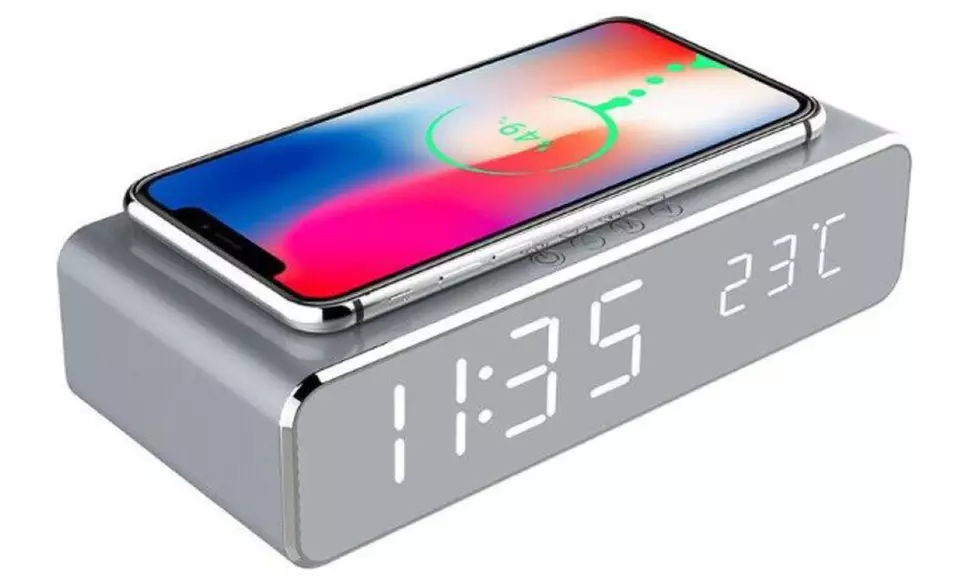Réveil 2 en 1 avec station de charge sans fil pour téléphones mobiles - Primary Image