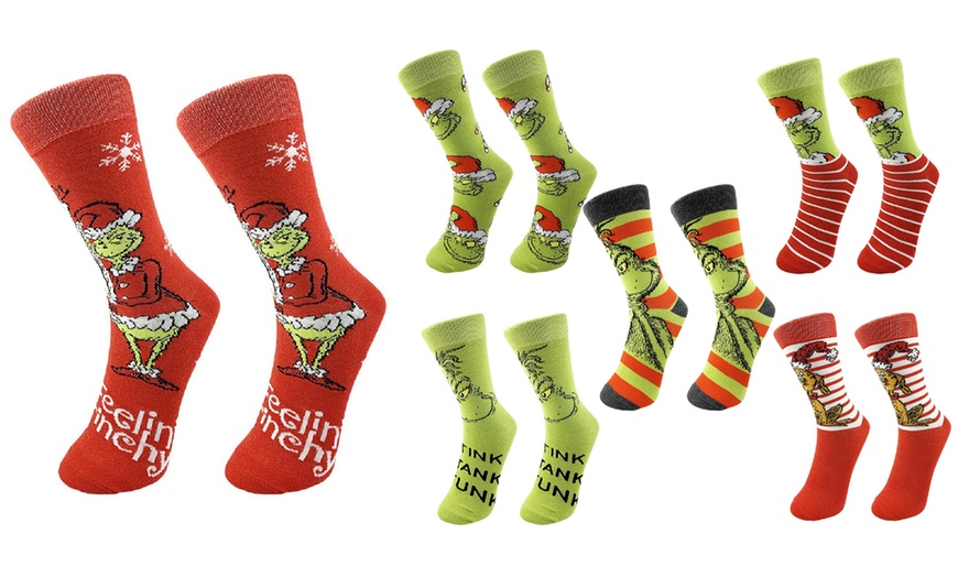 Image 1: Christmas Grinch Socks