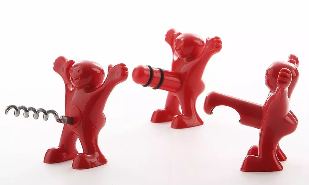 Happy Man Bottle Opener, Stopper, and Corkscrew (3-Piece) - Primary Image