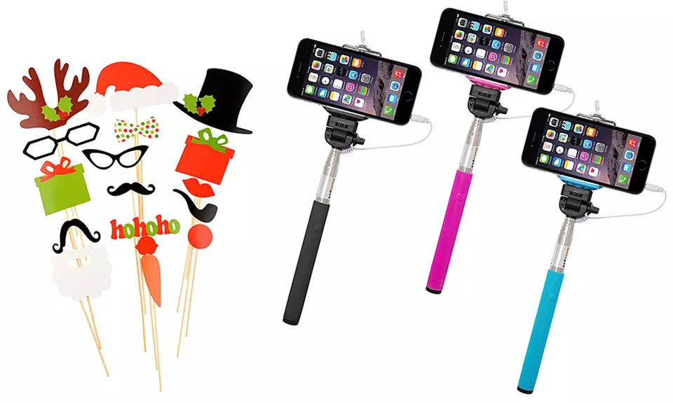 Yuka Cable Selfie Stick with Christmas-Themed Photo Booth Props - Primary Image