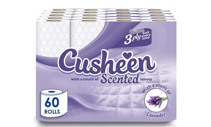 Image 1: 60 Cusheen Lavender 3-Ply Quilted Toilet Rolls