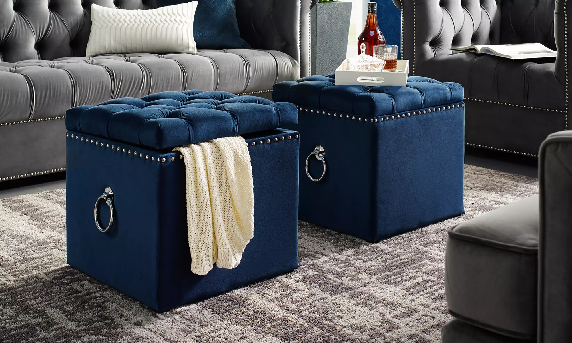 Travis Cube Storage Ottoman with Knob Handle. Multiple Colors Available. - Primary Image