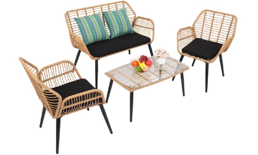 Image 10: PE Steel Outdoor Wicker Rattan Chair Set