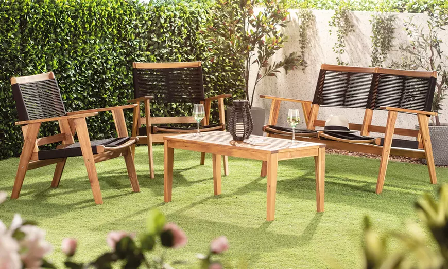 Image 1: Garden Gear Acacia Black String Sofa Set
