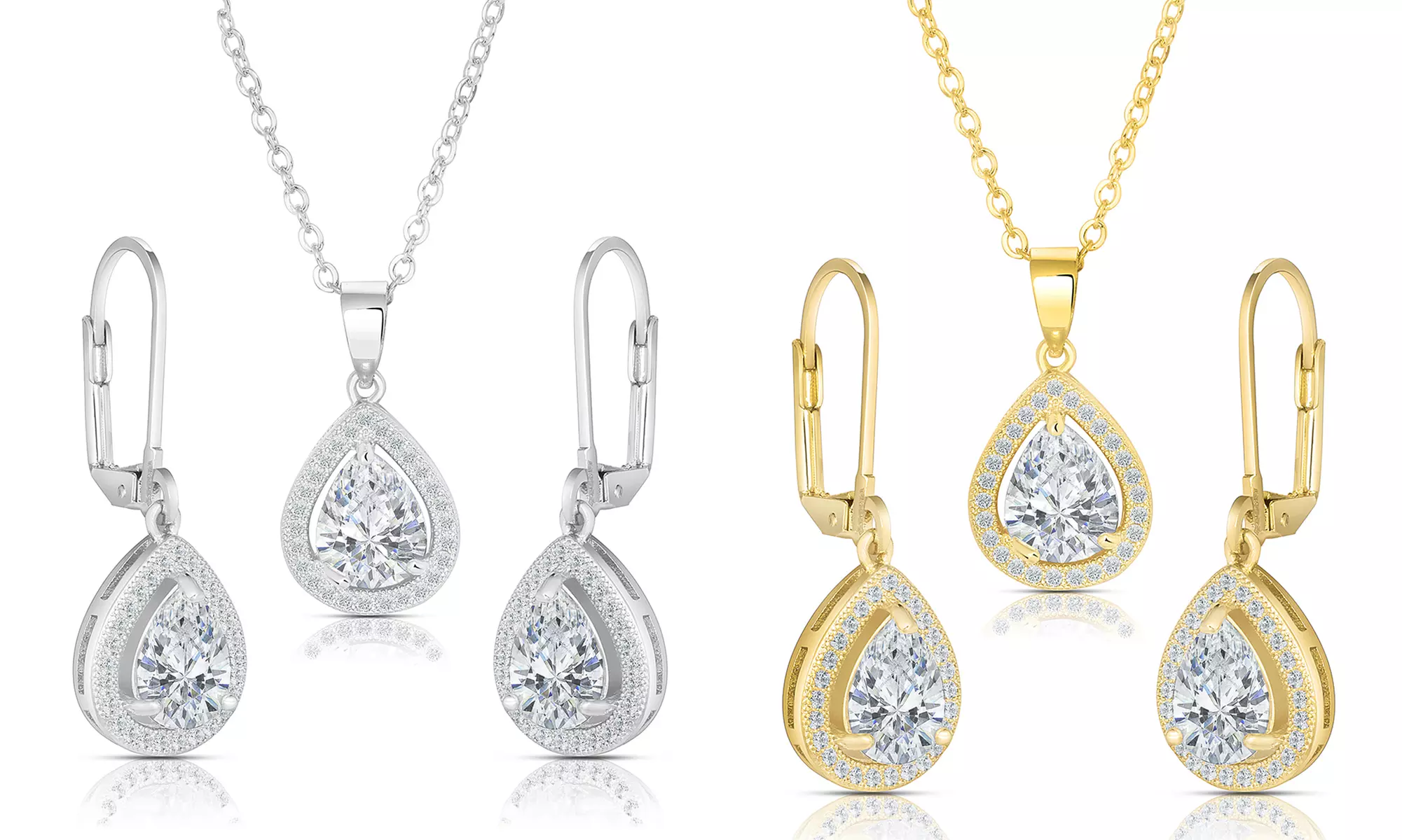 Pear Halo Pendant and Drop Earrings Set made with Swarovski Elements by Elements of Love - Primary Image