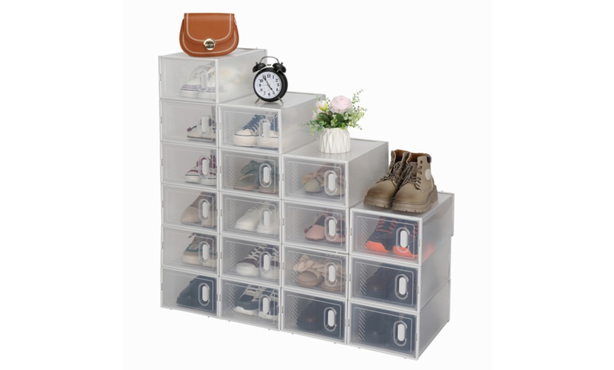 Image 1: Shoe Storage Boxes 18 Pack Clear Plastic Stackable