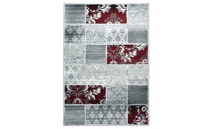 Texas Grey and Red Modern Faded Patchwork Rug