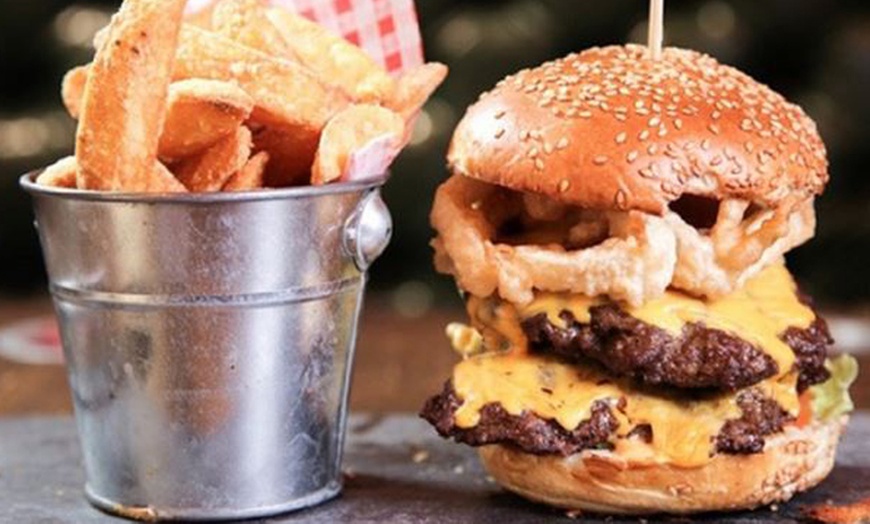 Image 1: Burger with Chips and Soft Drink