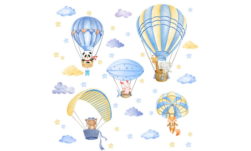 Image 1: Animal Hot Air Balloon Kids Wall Stickers