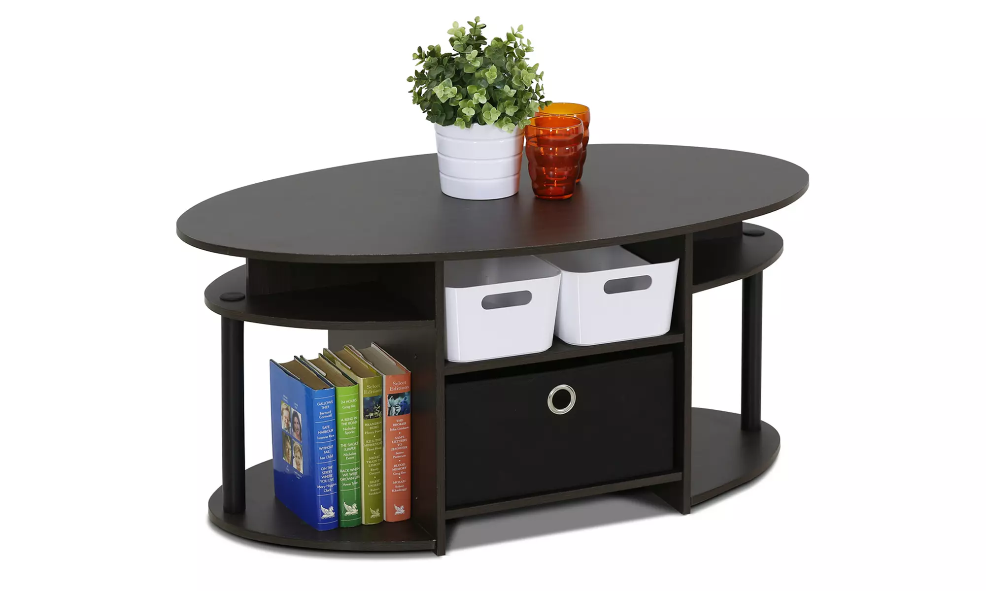 Simple Oval Coffee Table with Bin - Primary Image