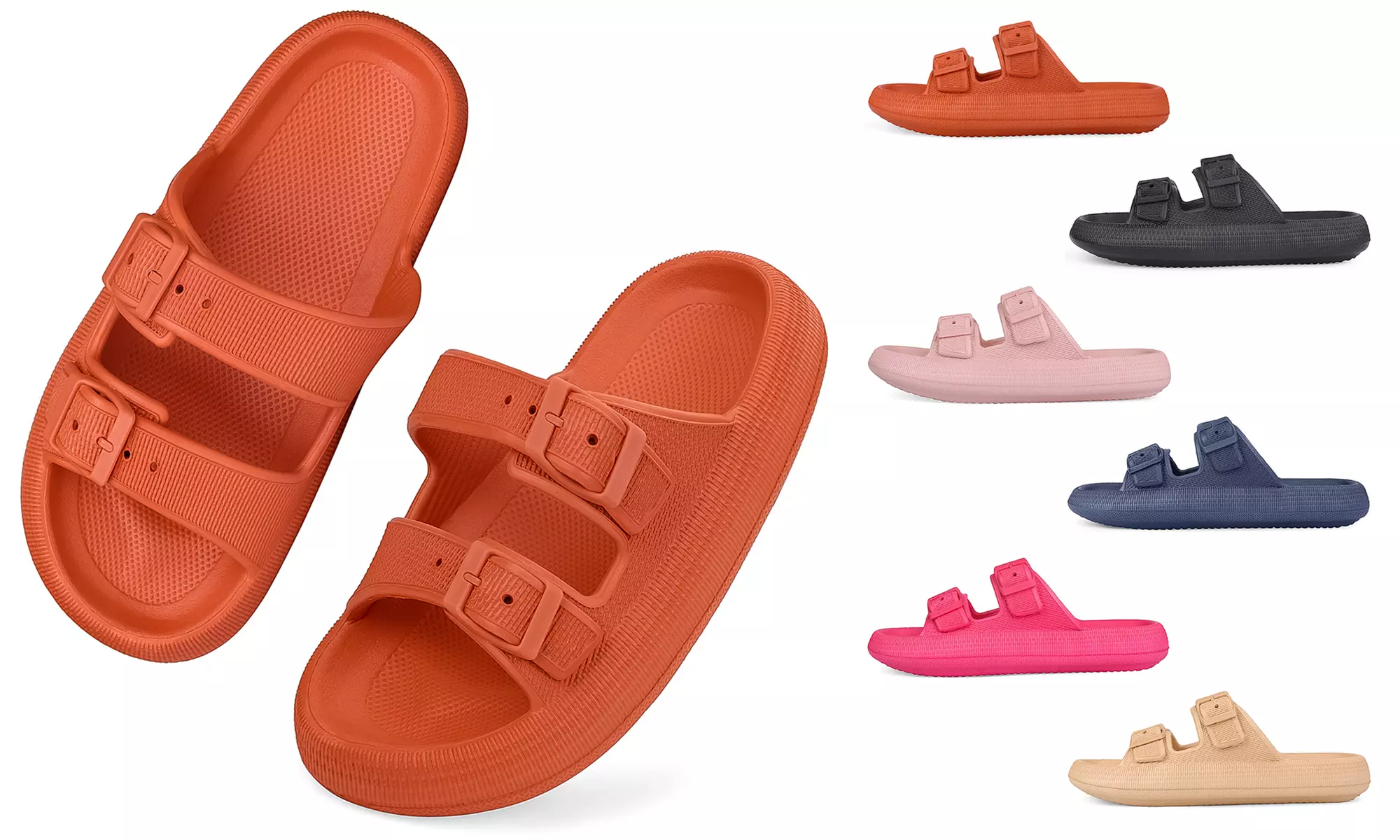 MKP Unisex Slides Sandals Thick Sole Adjustable Pillow Sandals Double Buckle
