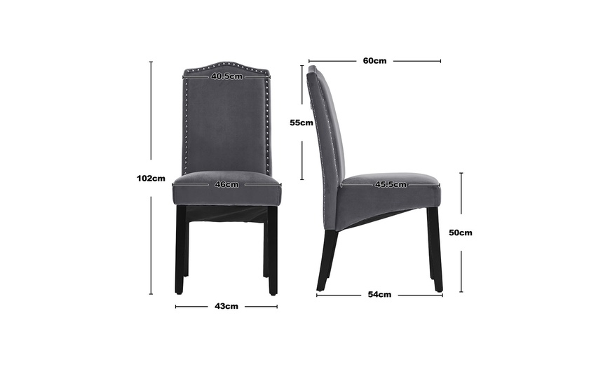 Image 6: Set of Two Grey Velvet High Back Dining Chair