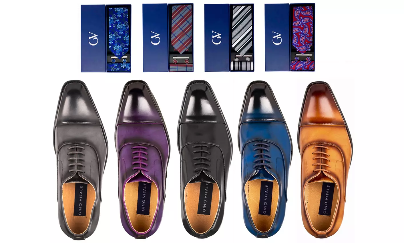 Gino Vitale Men's Cap-Toe Dress Shoes with Father's Day Tie Set - Primary Image
