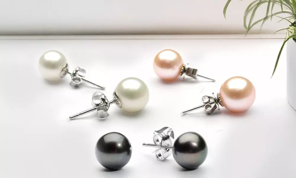 Set of 2 8mm Pearl Stud Earrings - Primary Image