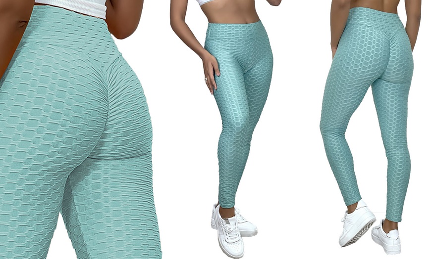 Image 5: Ruched Back Push Up Honeycomb Textured Leggings