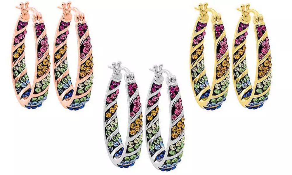 Multi Color Rainbow Crystal Hoop Earrings made with Swarovski Elements - Primary Image