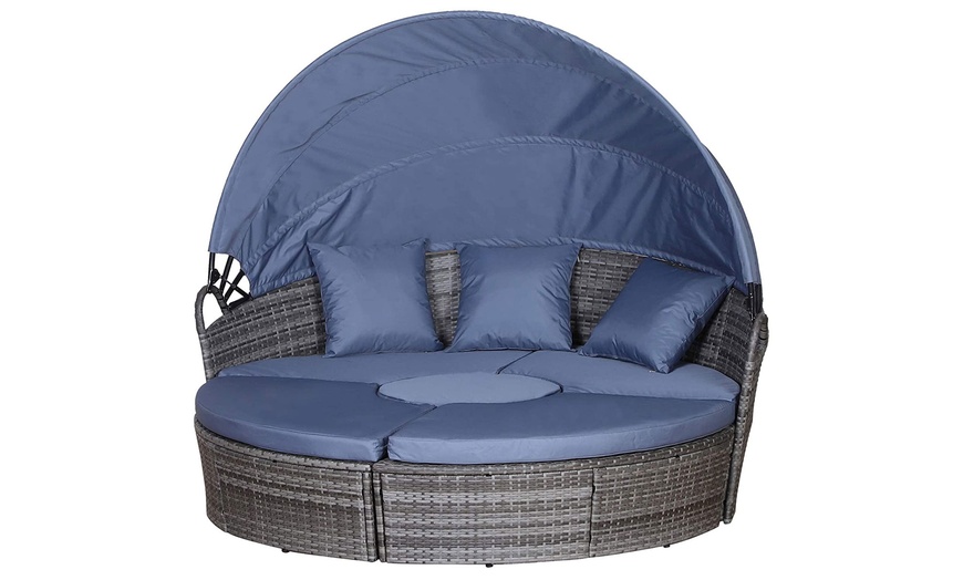 Image 3: Outsunny Hybrid Rattan Effect Loungers with Cushions and Canopy