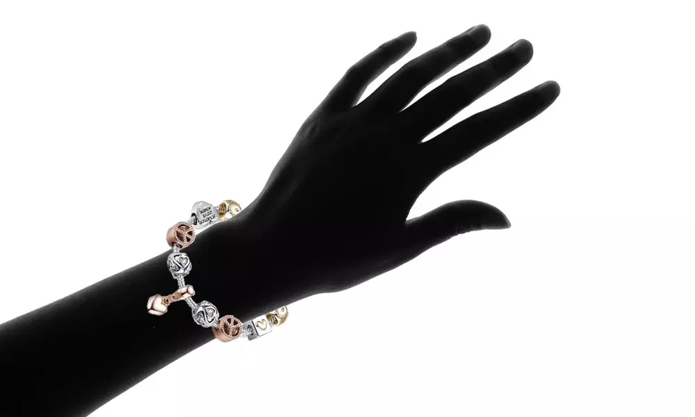 Mina Bloom Crystal Heart Charm Bracelet with 2.00 CTW Stud Earrings Made with Swarovski Elements (3-Piece) - Second Medium