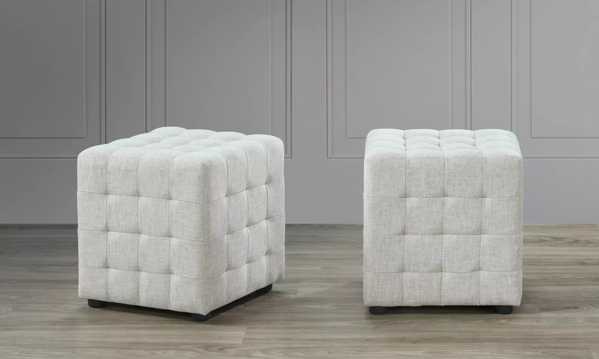 Baxton Studio Ava Tufted Cube Ottomans (2-Pack). Multiple Colors Available. - Primary Image