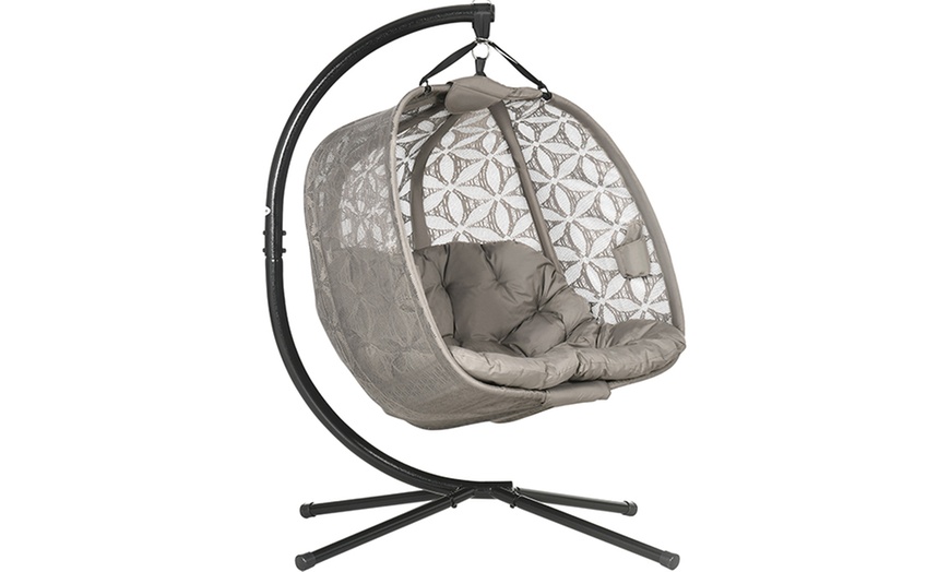 Image 10: Outsunny Outdoor Double Hanging Chair with Cushion