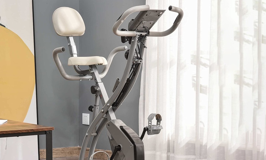 Image 12: HomCom Fold-Away Exercise Bike with 8-Level Resistance and LCD Display