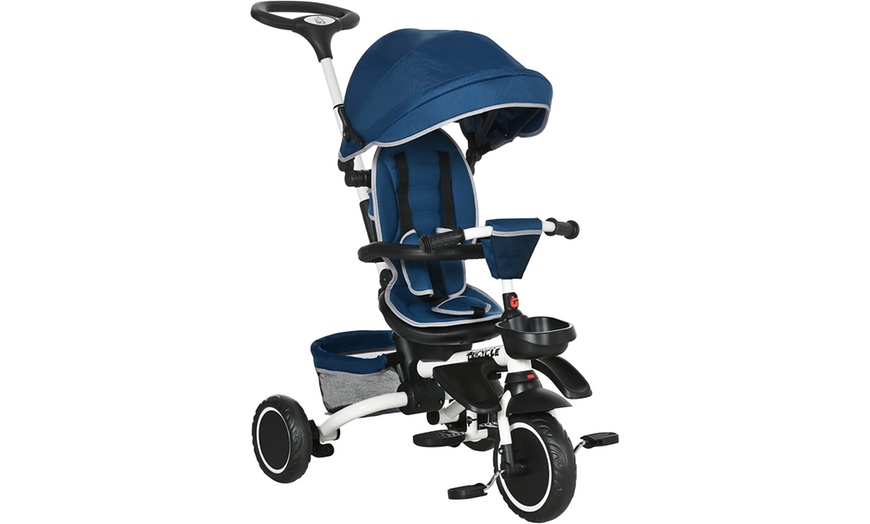 Image 4: HomCom Foldable Toddler Push Along Tricycle with Parent Handle