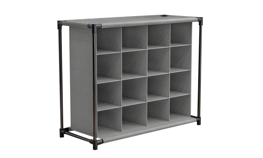 Image 2: Four-Tier Non-Woven Grid Shoe Rack, Holds Up to 16 Pairs of Shoes