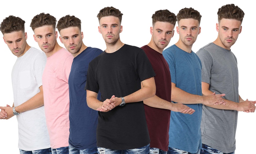 Image 1: One-, Three- or Seven-Pack of Men's Plain Textured Long T-Shirt