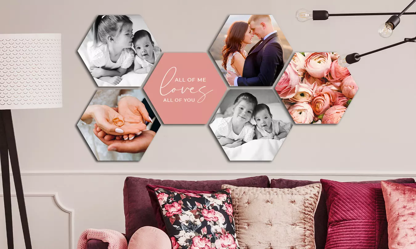 Personalisierbare Hexagon-Fotos als Set in verschiedenen Größen