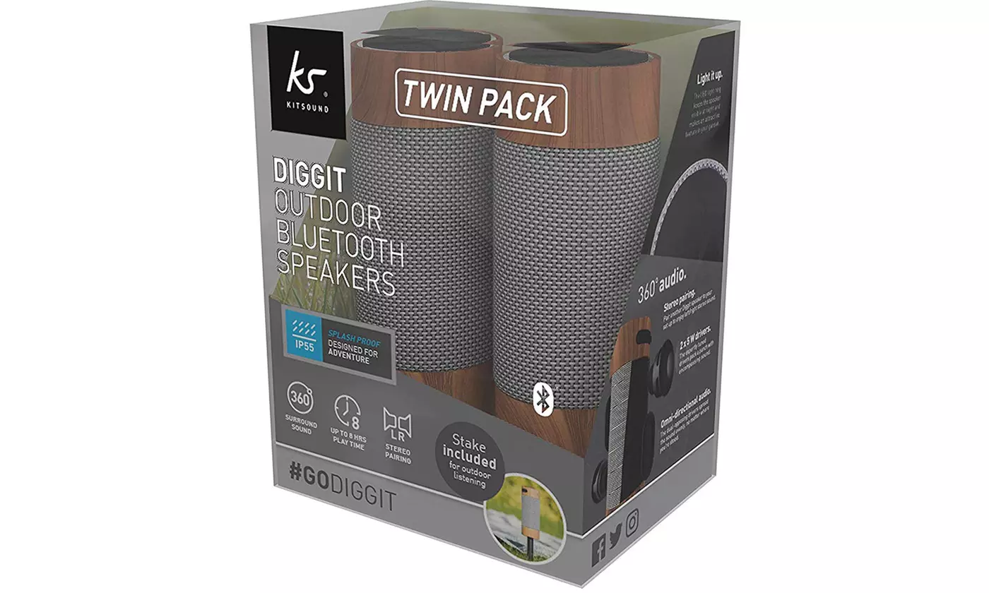 Kit Sound Diggit Outdoor Freestanding Wireless Bluetooth Garden Speakers with Stake (2-Pack) - Second Medium