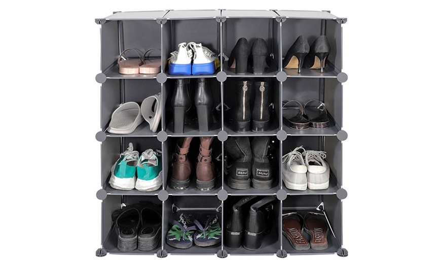 Image 14: 16-Pair Interlocking Shoe Rack