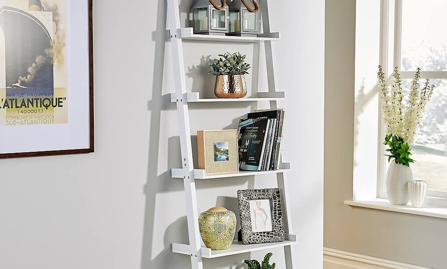 Image 1: Three or Five Tier Storage Ladder Shelves