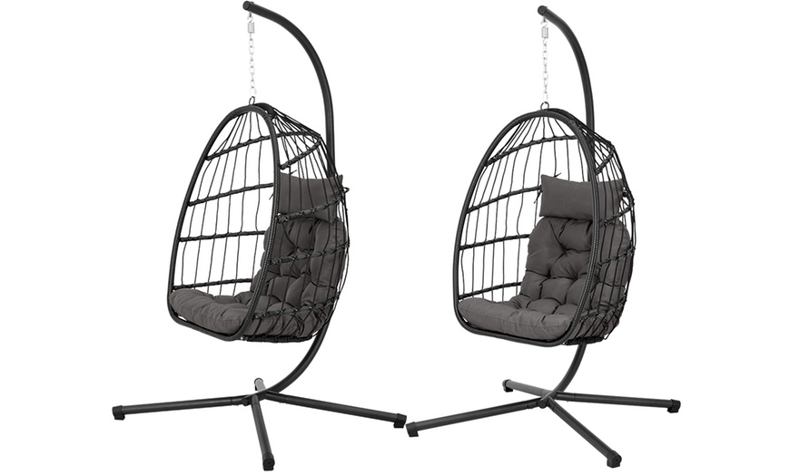 Image 39: Black Outdoor Hanging Egg Chair with Cushion