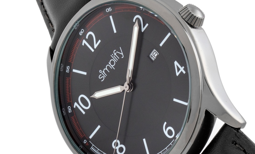 Image 9: Simplify Genuine Leather Watch with Date