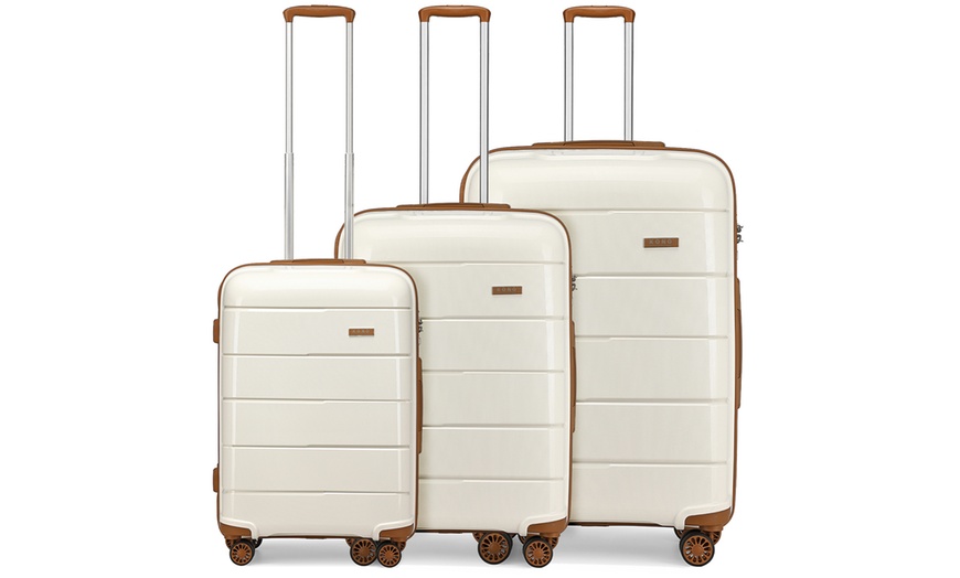 Image 4: Kono Classic Cream and Tan Hard Shell Suitcases with Lock