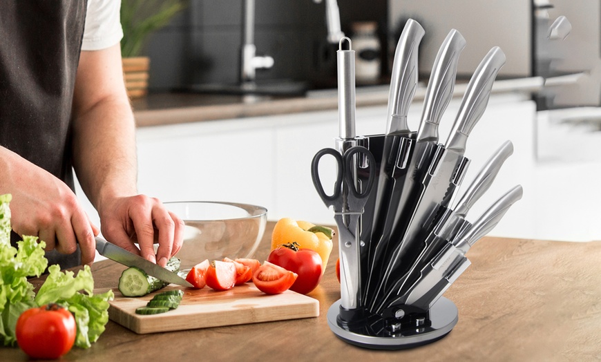 Image 1: Eight pieces Kitchen Knife Set with Rotating Block