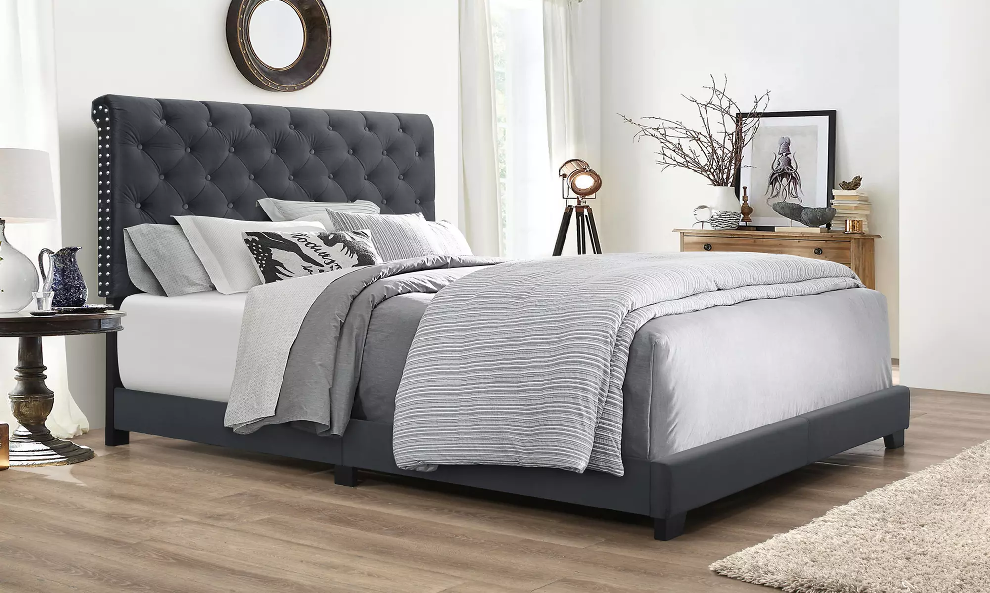 Baxton Studio Candace Chesterfield Hollywood Glamour Platform Bed - Primary Image