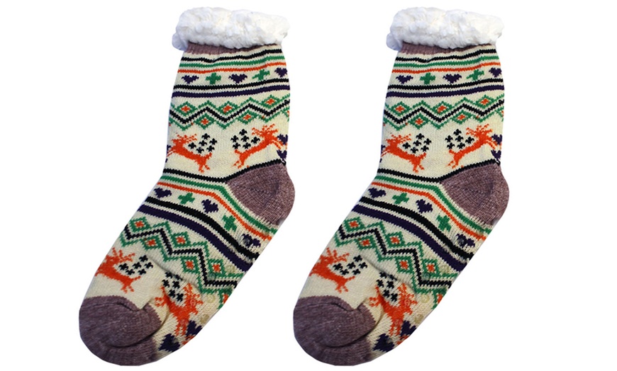 Image 3: Festive Warm Sherpa Fur Slipper Socks