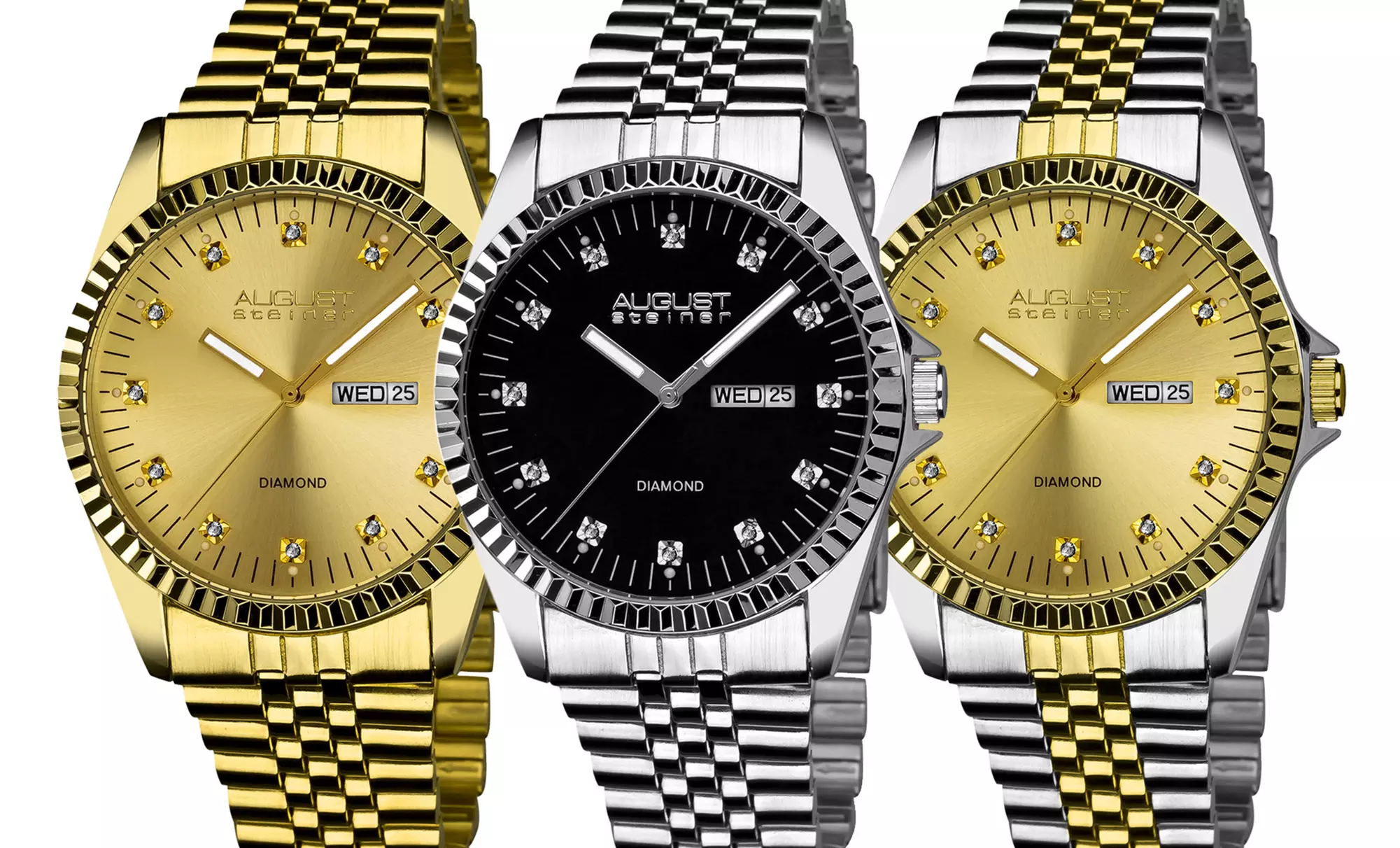 August Steiner Mens' Watch with Diamond Dial Markers. Multiple Styles Available. Free Returns. - Primary Image