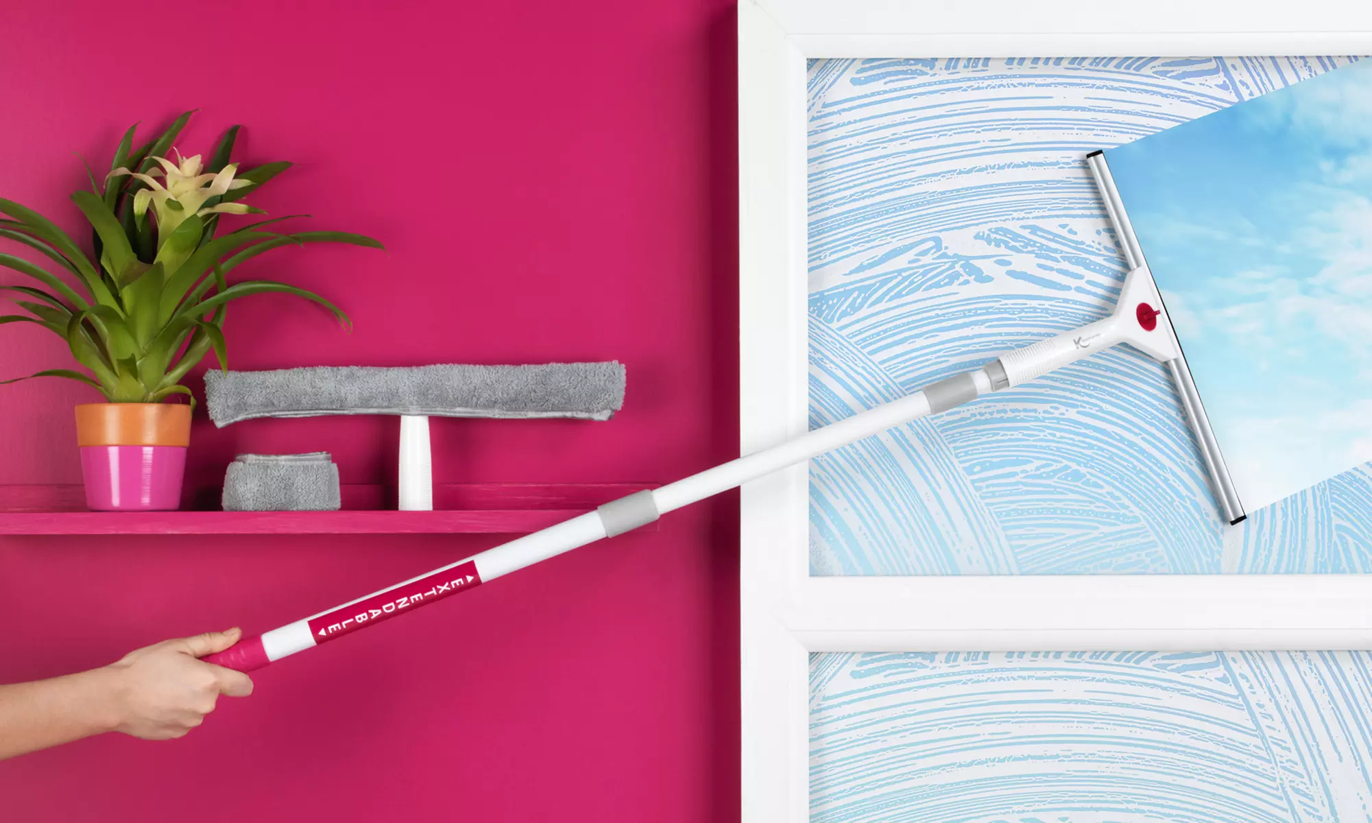 Kleeneze - Kit de nettoyage de vitres en microfibre 5 en 5 pièces avec manche télescopique - Primary Image