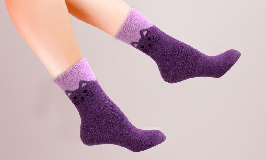 Image 5: Chaussettes épaisses en laine à motif de chat EU 36-41